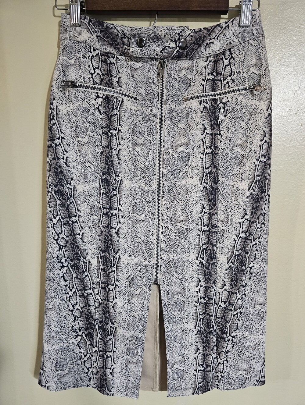 Fate Snake Print Pencil Skirt Small Zip Front Stretch Moto Midi Skirt NWT